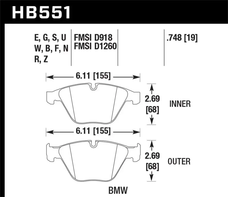 Hawk 09-13 Bmw M3 Dtc-60 Race Front Brake Pads 2