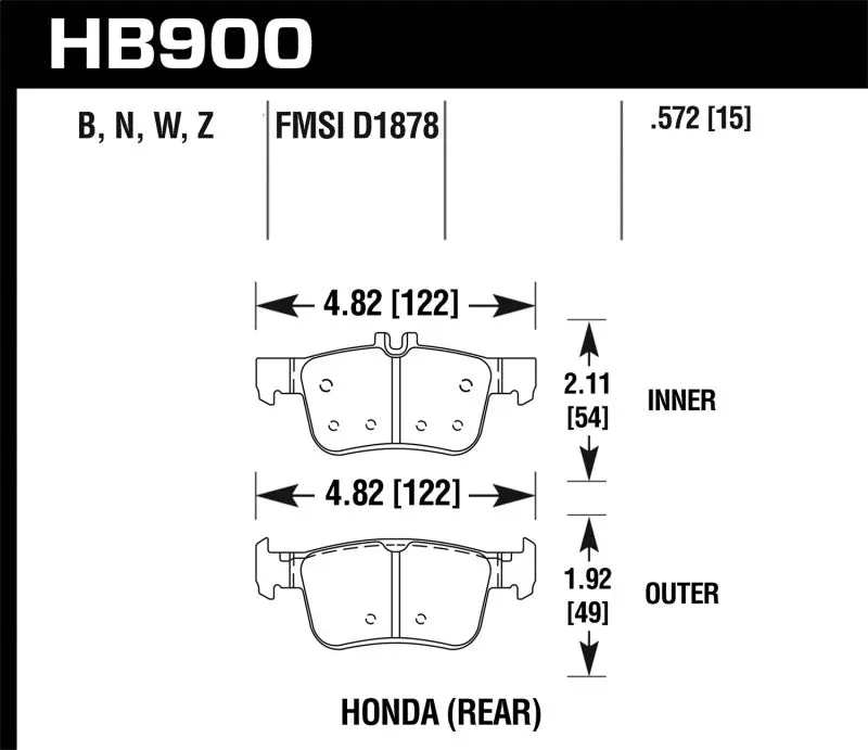 Hawk 16-17 Honda Civic Performance Ceramic Street Rear Brake Pads 2