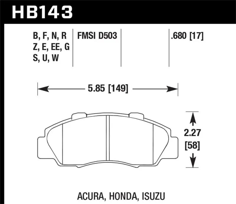 Hawk 1997-1997 Acura Cl 3.0 Hps 5.0 Front Brake Pads 2
