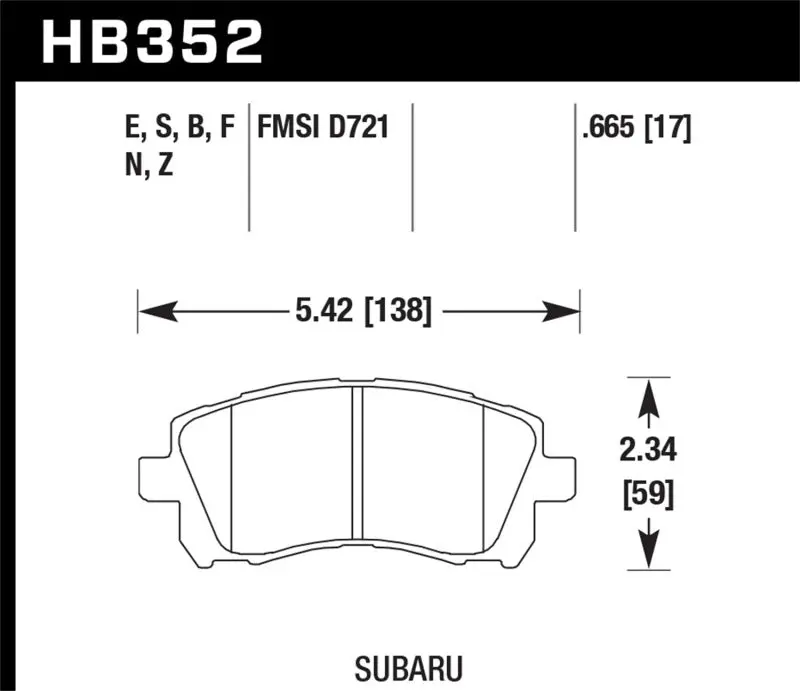 Hawk 1998-2/2002 Subaru Forester L (W/Rear Drum Brakes) High Perf. Street 5.0 Front Brake Pads 2