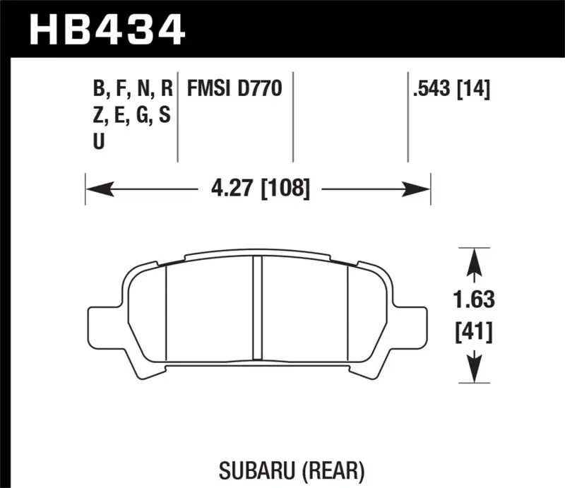 Hawk 2004-2006 Subaru Baja Sport Hps 5.0 Rear Brake Pads 1