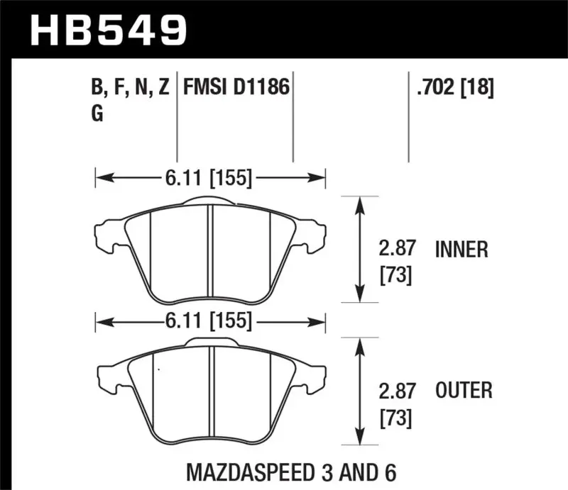 Hawk 2007-2013 Mazda 3 Mazdaspeed Hps 5.0 Front Brake Pads 1