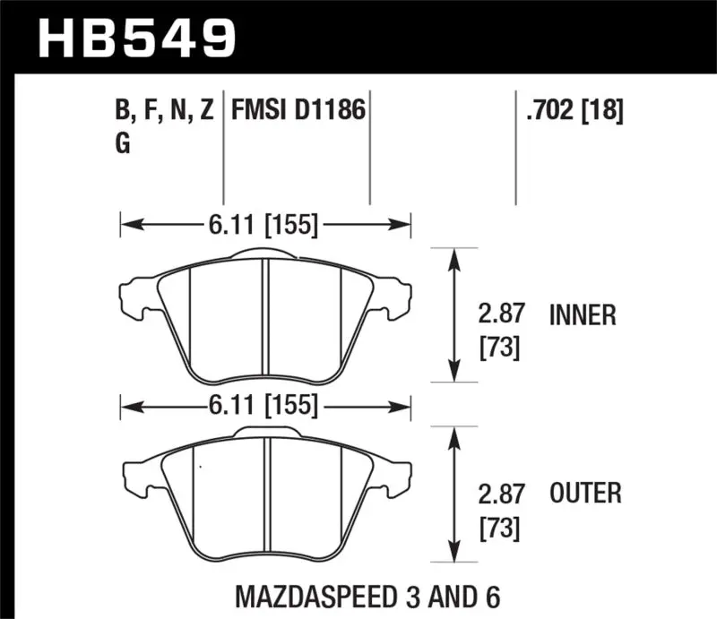 Hawk 2007-2013 Mazda 3 Mazdaspeed Hps 5.0 Front Brake Pads 2