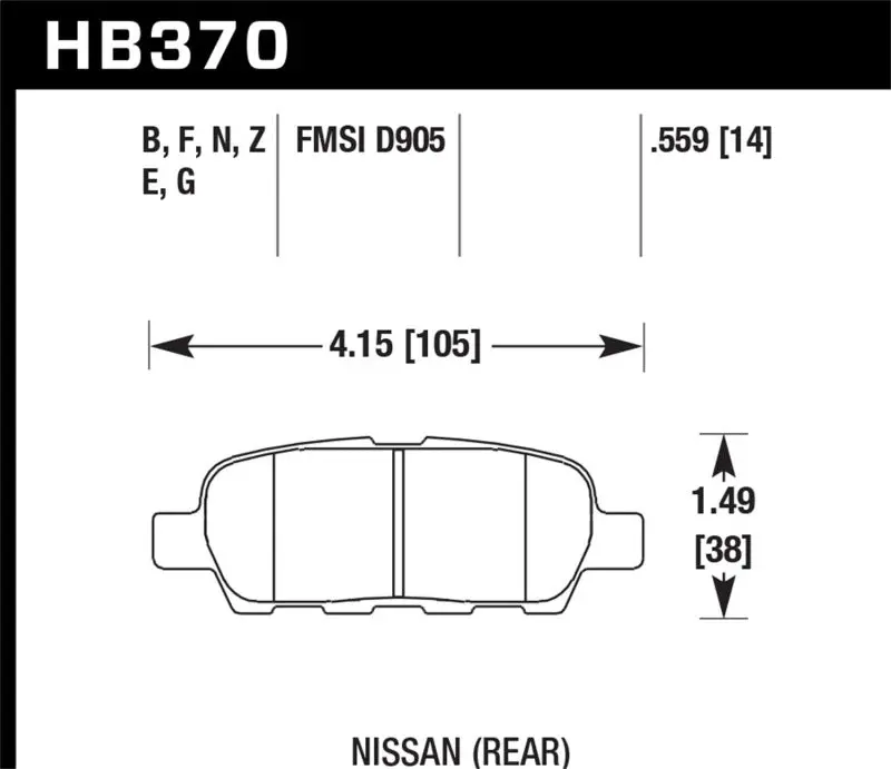Hawk 2010-2013 Infiniti Ex35 Hps 5.0 Rear Brake Pads 1