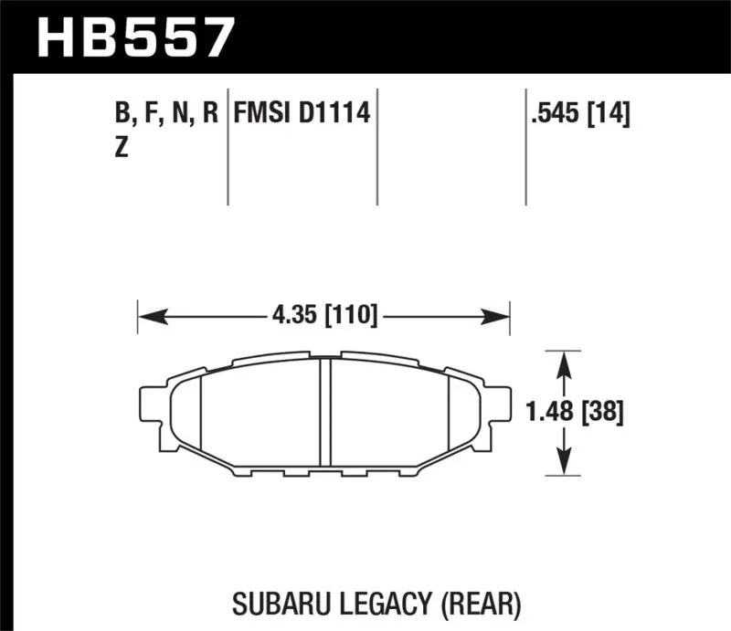 Hawk 2013-2014 Subaru Brz Ltd (277Mm Fr Disc/Solid Rr Disc) High Perf. Street 5.0 Rear Brake Pads 1