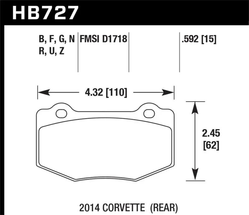 Hawk 2014 Chevrolet Corvette Pc Rear Brake Pads 1