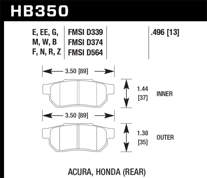 Hawk 90-01 Acura Integra (Excl Type R) / 98-00 Civic Coupe Si Blue 9012 Race Rear Brake Pads 1