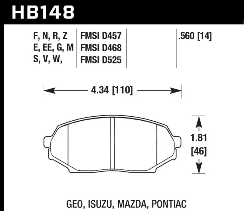 Hawk 90-93 Geo Storm / 90-92 Isuzu Impulse / 90-93 Mazda Miata Dtc-30 Front Race Pads 2