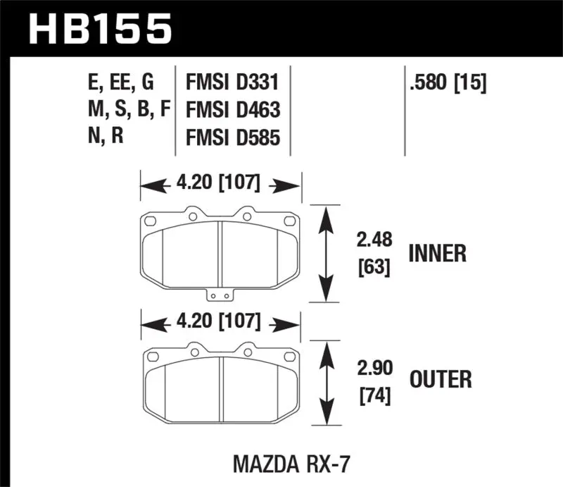 Hawk 93-95 Mazda Rx-7 Hps Street Front Brake Pads 1