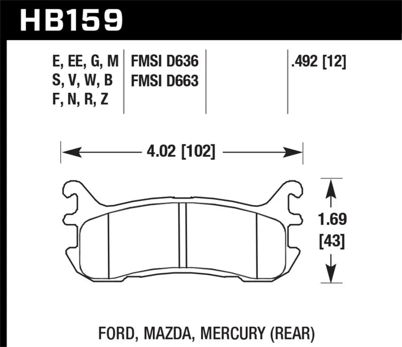 Hawk 94-05 Miata / 01-05 Normal Suspension Hps Street Rear Brake Pads (D636) 1