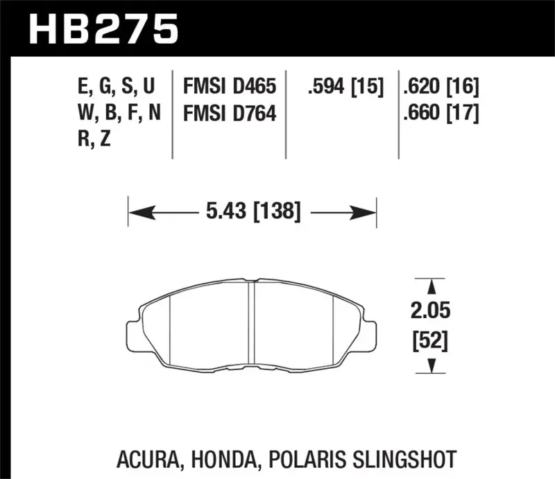 Hawk 97-99 Acura Cl / 93-02 Honda Accord Coupe Dx/Ex/Lx/96-10 Civic Coupe Ex Dtc-60 Race Brake Pads 1