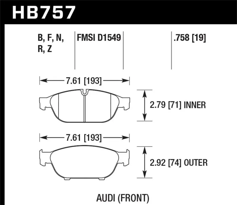 Hawk Audi 2013 A5 Quattro / 12-16 A6 Quattro/A7 Quattro/A8 Quattro Hps 5.0 Front Brake Pads 1