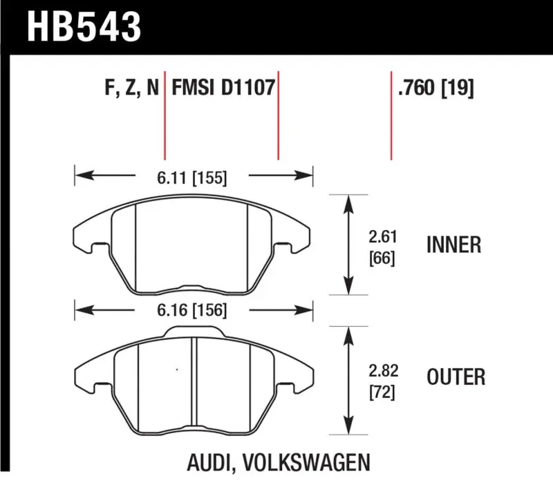 Hawk Audi A3 Quattro / Vw Eos / Golf / Jetta / Passat / Rabbit Performance Ceramic Front Brake Pads 1