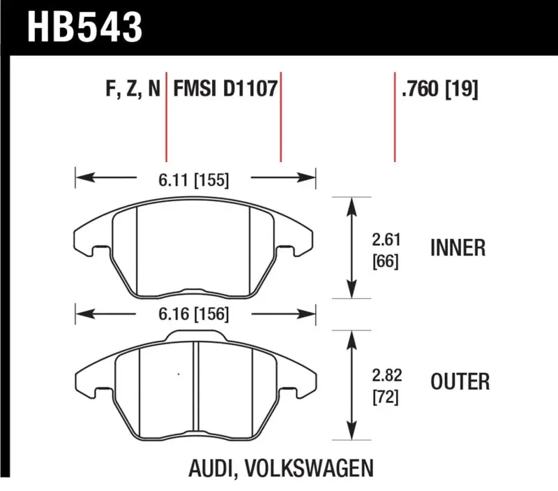 Hawk Audi A3 Quattro / Vw Eos / Golf / Jetta / Passat / Rabbit Performance Ceramic Front Brake Pads 2