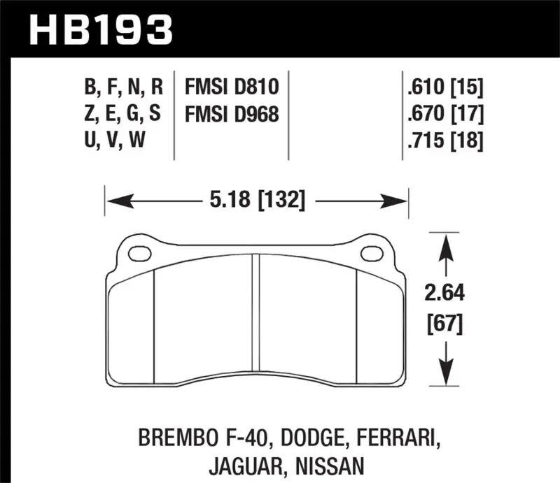 Hawk Dodge / Ferrari  Front & Rear / Ferrari / Jaguar / Nissan Front Dtc-70 Race Brake Pads 1