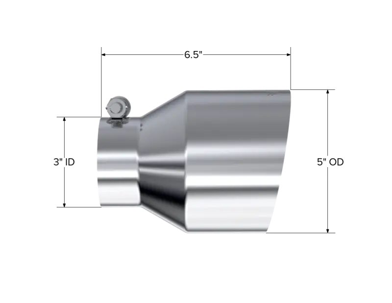 Mbrp Universal T304 Stainless Steel Tip, 3In Id / 5In Od Out / 6.5In Length / Angle Cut Single Wall 2