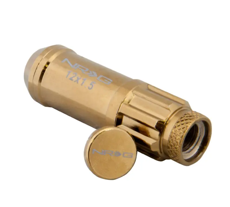 Nrg 700 Series M12 X 1.5 Steel Lug Nut W/Dust Cap Cover Set 21 Pc W/Locks & Socket - Chrome Gold 1