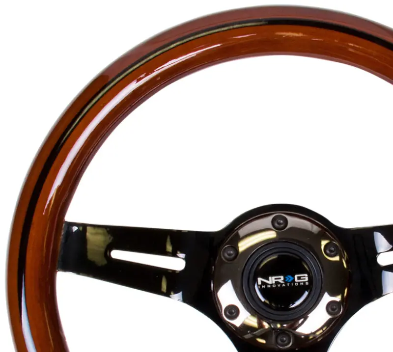 Nrg Classic Wood Grain Steering Wheel (310Mm) Dark Wood & Black Line Inlay W/Blk Chrome 3-Spoke Ctr. 2