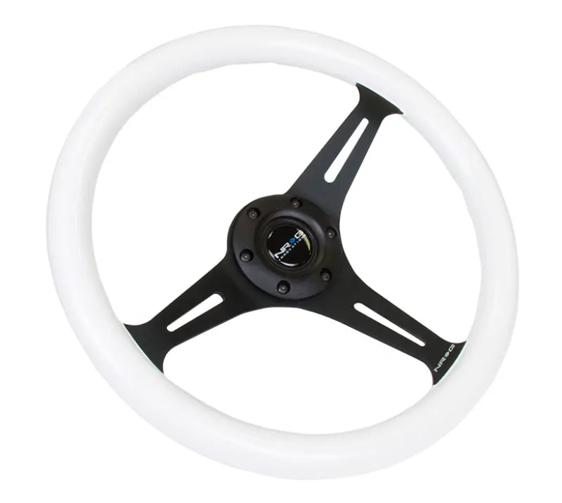 Nrg Classic Wood Grain Steering Wheel (350Mm) Glow-N-The-Dark Green Grip W/Black 3-Spoke Center 2