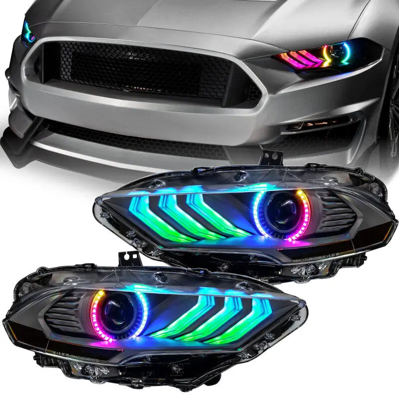 Oracle Lighting 18-23 Ford Mustang Dynamic Colorshift Led Headlights - Black Series 1