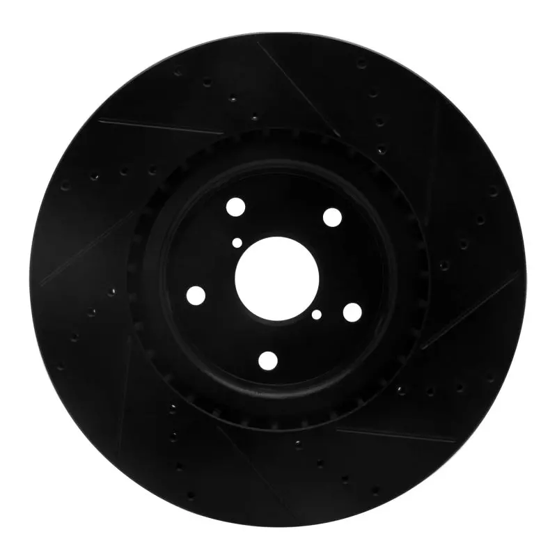 R1 05-17 Subaru Wrx Sti Front Left Drilled & Slotted Black Brake Rotor 2