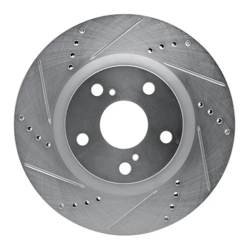 R1 2022-2023 Genesis G70 Front Left Drilled & Slotted Silver Brake Rotor 1