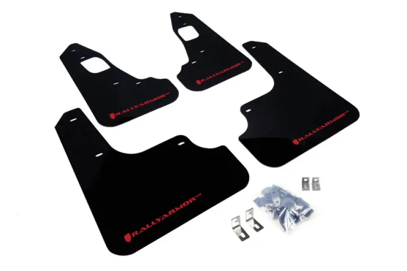 Rally Armor 08-17 Mitsubishi Evo X Black Ur Mud Flap W/ Red Logo 1