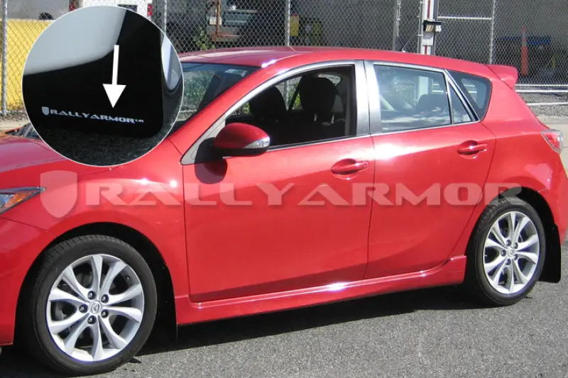 Rally Armor 10-13 Mazda3/Speed3 (Hatch/Sedan) Black Ur Mud Flap W/White Logo 2