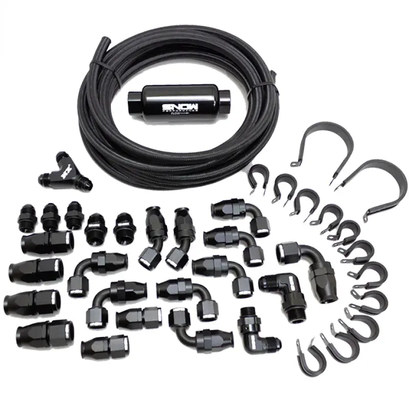 Snow Performance 8An Braided Stainless Fuel Line Kit - Black Line 1