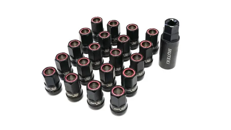Wheel Mate Muteki Hr38 Open End Lug Nuts 12X1.50 Titanium Chrome / Red Ring 1