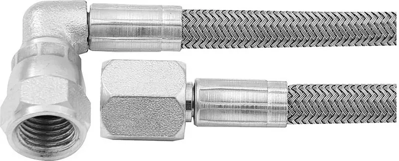 Allstar Performance #4 Braided Brake Line – 15-Inch Length With -4 Fittings And 90-Degree Angle 1