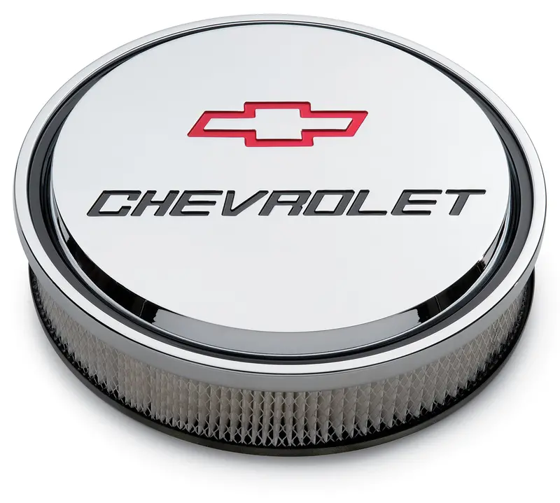 Chevrolet Performance 141-835 14-Inch Chrome Air Cleaner Kit – Includes Bowtie Emblems 1