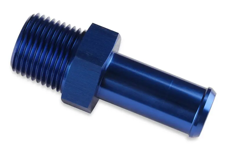 Mr. Gasket 484008 Anodized Blue Straight Barb Fitting: 1/2" Hose To 3/8" Male Npt 1
