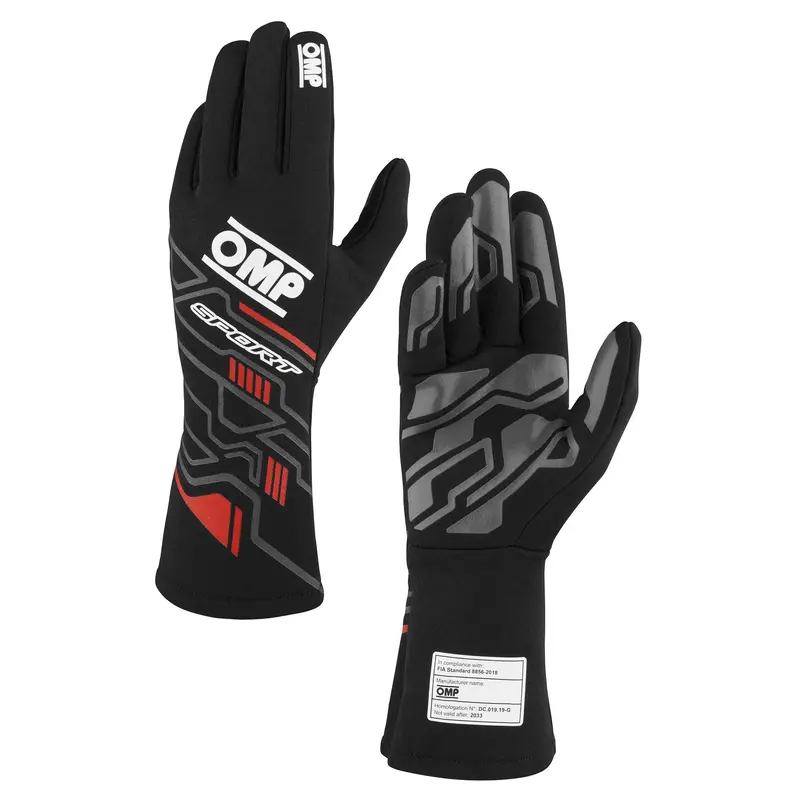 Omp Sport Racing Gloves – Fia 8856-20 Certified, Black/Red, Size Large 1