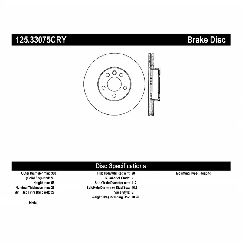 Stoptech 125.33075Cry Stoptech Cryostop Premium High Carbon Rotor; Front 1