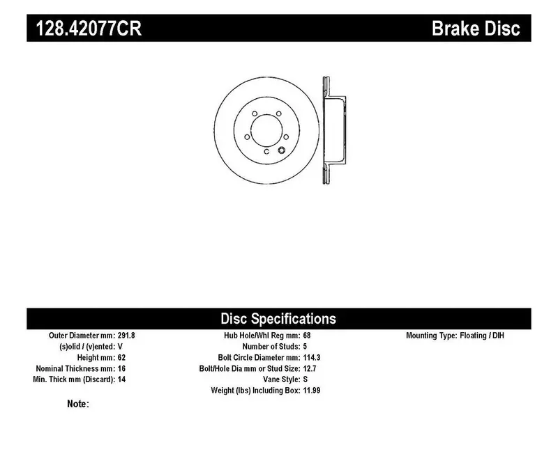 Stoptech 128.42077Cr Cryogenically Treated Rear Right Drilled Brake Rotor 1