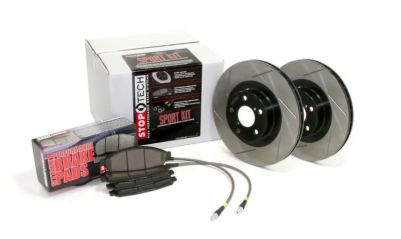 Stoptech 977.42011F Stoptech Sport Axle Pack; Slotted Rotor; Front Brake Kit With Brake Lines 1