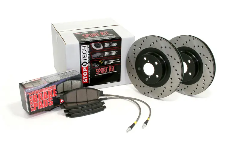 Stoptech 979.34017F Stoptech Sport Axle Pack; Drilled Rotor; Front Brake Kit With Brake Lines 1