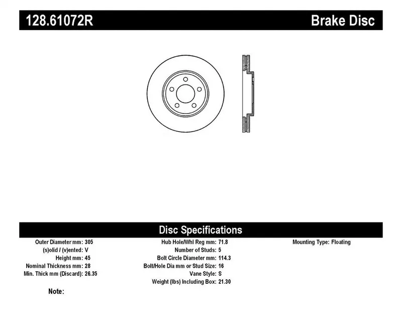 Stoptech Front Right Cross-Drilled Sport Brake Rotor (Model 128.61072R) 1