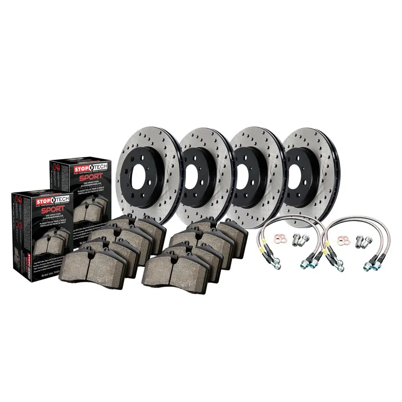 Stoptech Sport 4-Wheel Brake Kit – Drilled Rotors, Performance Pads, And Stainless Steel Brake Lines 2