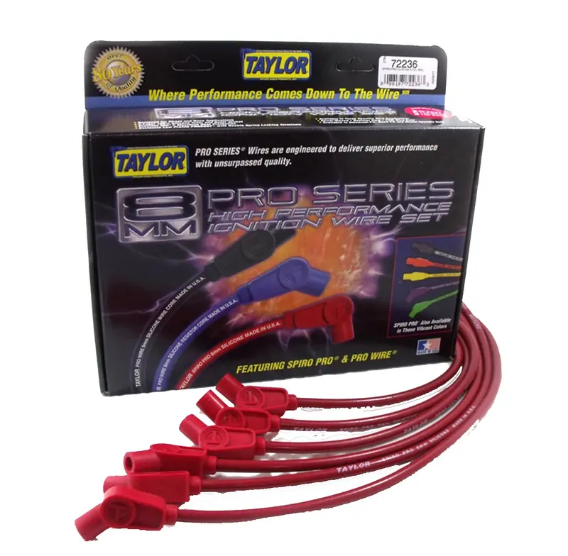 Taylor Cable 77222 8Mm Spiro-Pro Ignition Wire Set; Red; Stock; 11.75 In.; 180 Deg. Plug Boot; 1